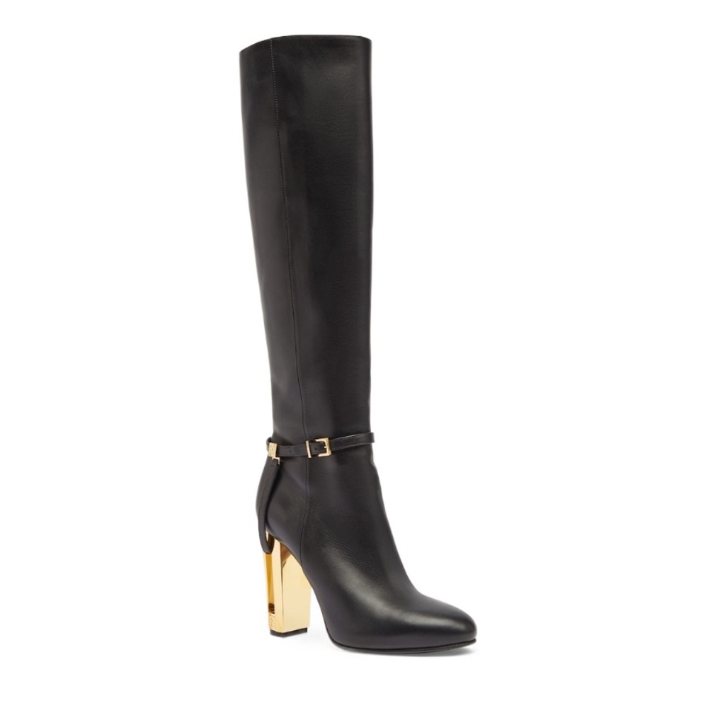 Fendi Delfina High-heeled Boots In Black
Black Knee-High Boots with Gold Heel